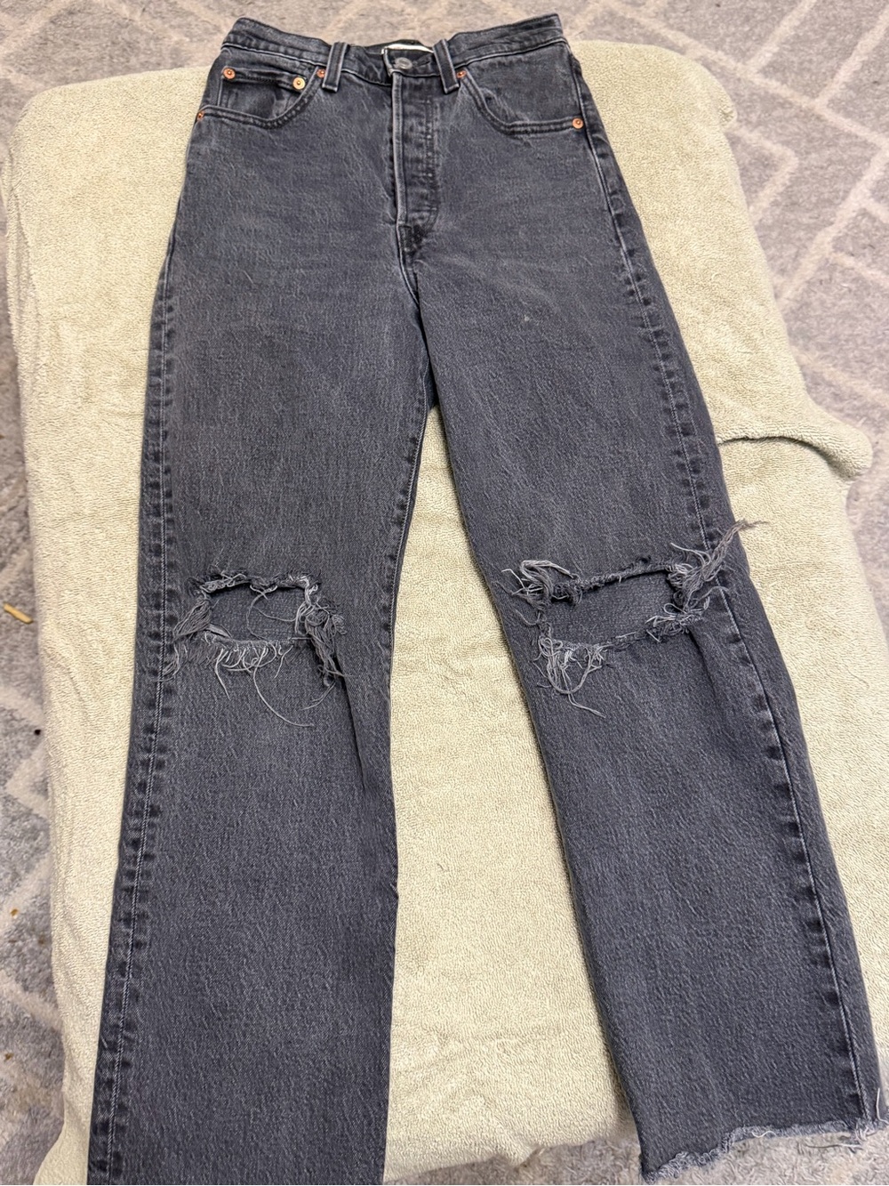 Levi's Black Washed Straight-Leg Jeans with Knee Rips